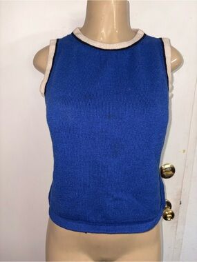 St. John Royal Blue Knit Tank with Cream and Black Trim